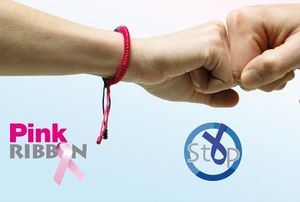 Blauw-roze armband in de strijd tegen darm- en borstkanker